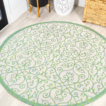 Madrid Vintage Filigree Textured Weave Indoor/outdoor Round Rug